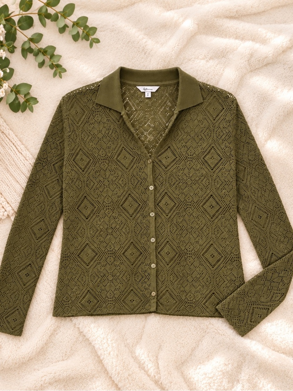 Openwork Knit Cardigan - Olive